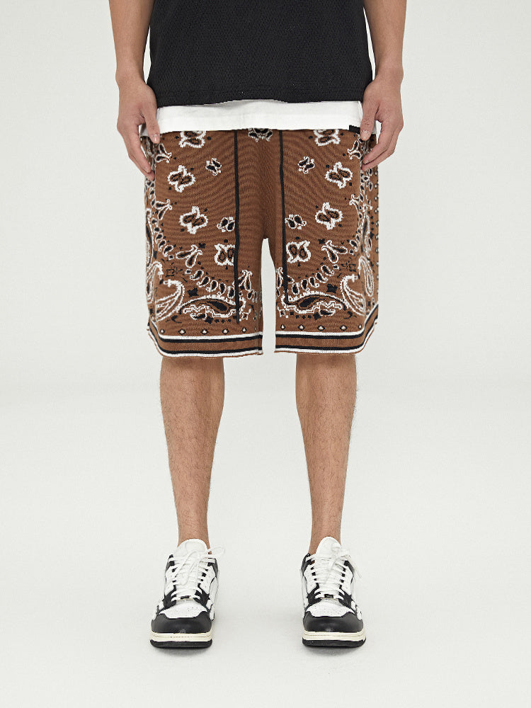 Boneless Cashew Jacquard Woolen Color-Blocking Shorts