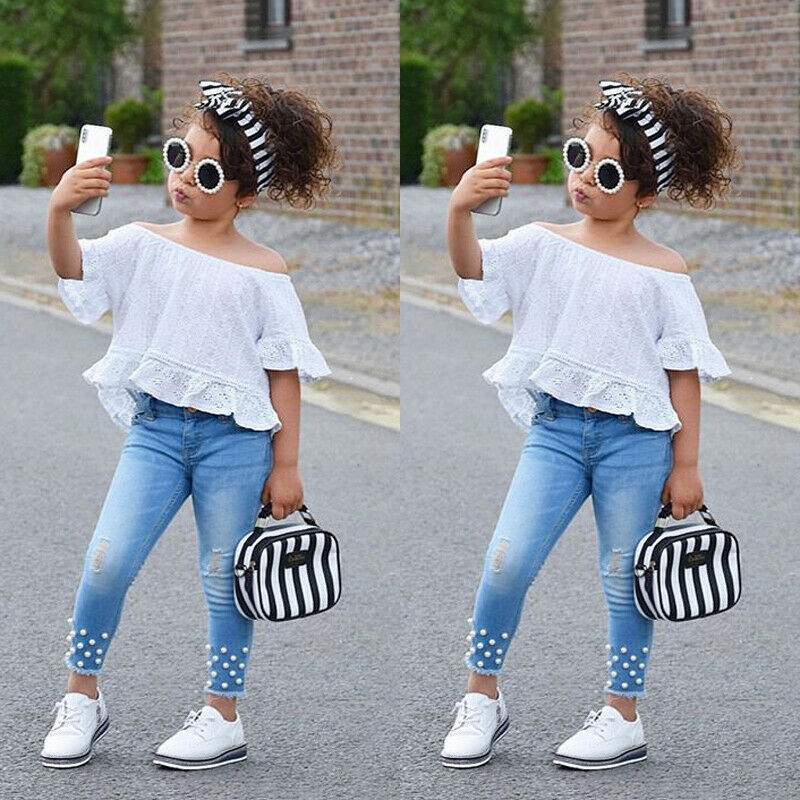 Off Shoulder Flowing Top with Jeans Outfit