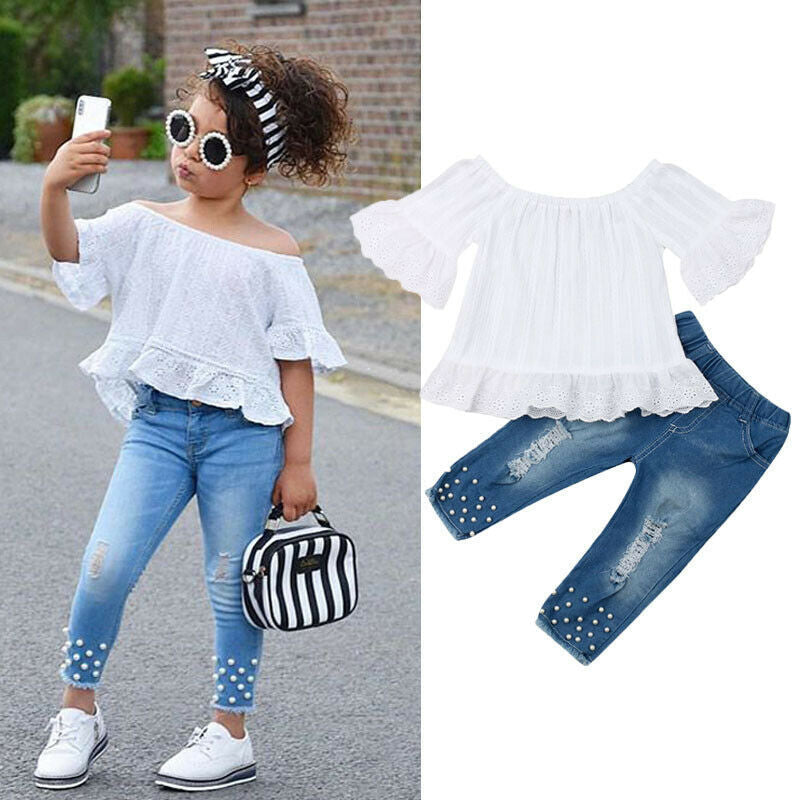 Off Shoulder Flowing Top with Jeans Outfit