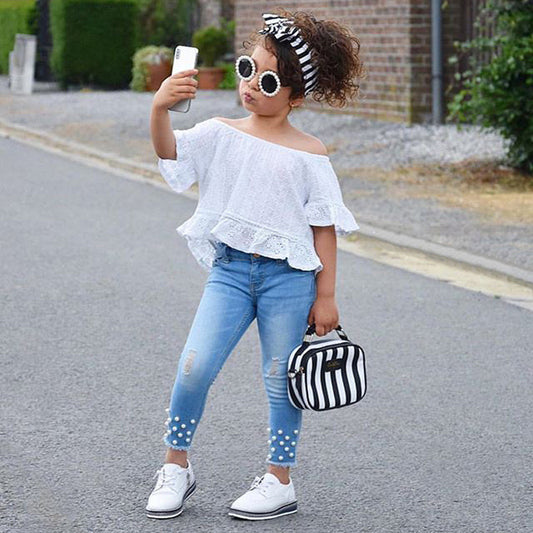 Off Shoulder Flowing Top with Jeans Outfit