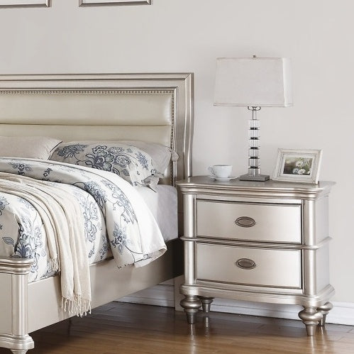 Antique Silver 2-Drawers Bed Side Table