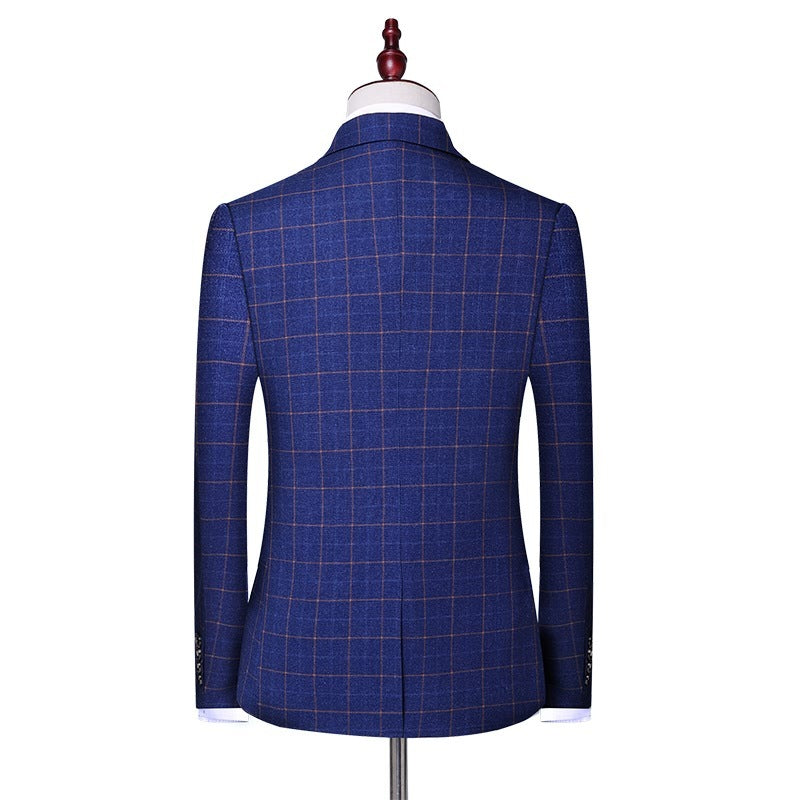 Plaid Single Breast Slim Fit Three-Piece Suit