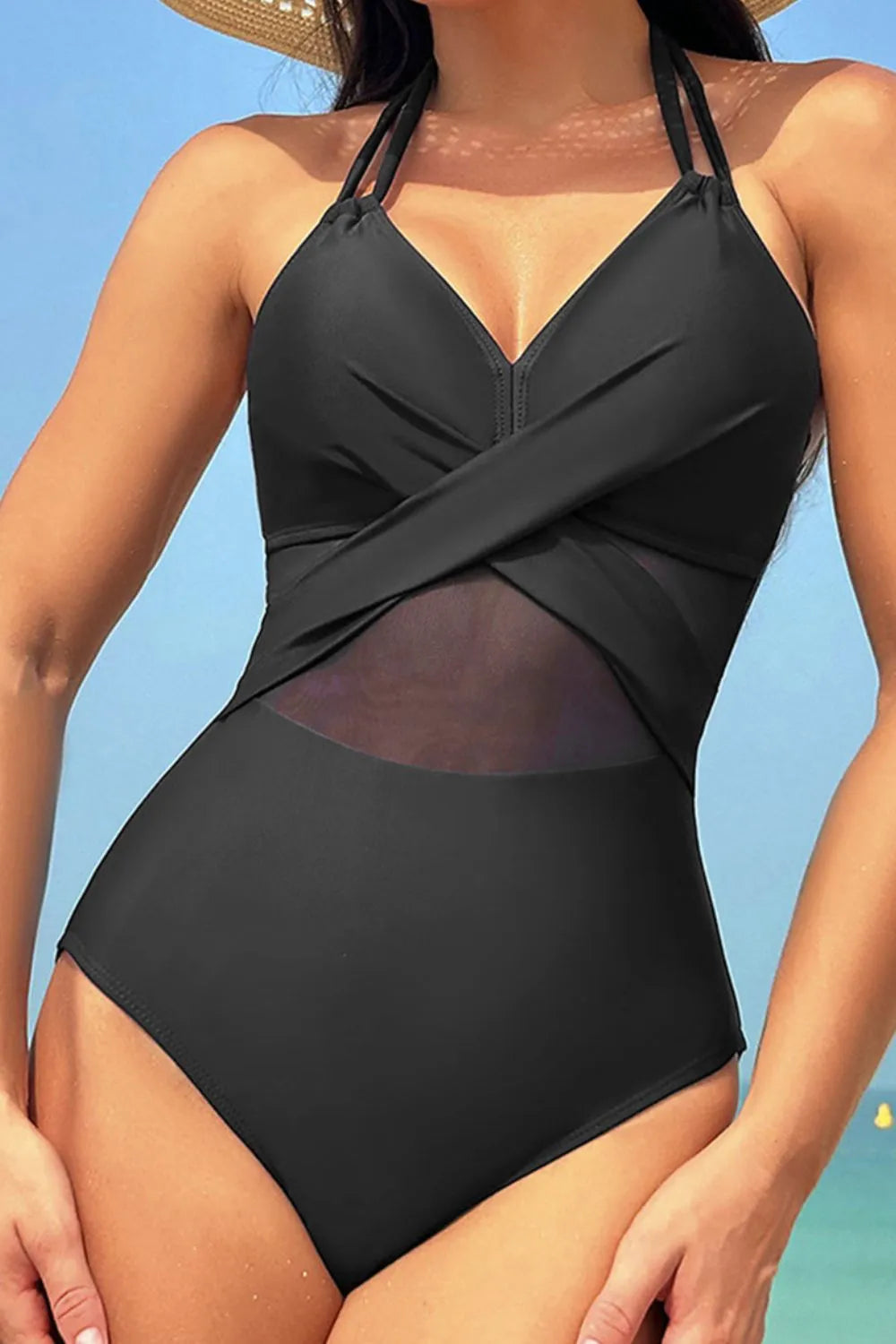 Crisscross Halter Neck One-Piece Swimsuit