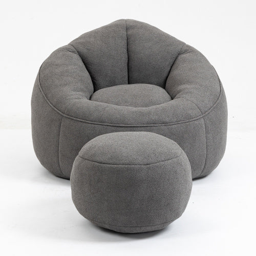 High Pressure Foam Bean Bag Chair With Footrest - Grey