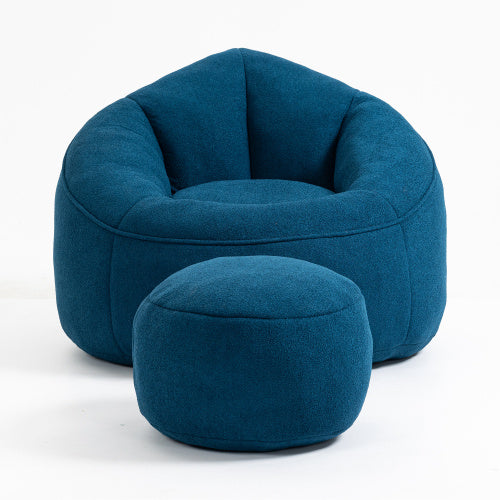 High Pressure Foam Bean Bag Chair With Footrest - Blue