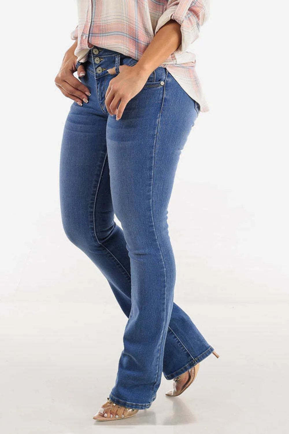 Bootcut High-Rise Buttoned Hip-Lift Jeans