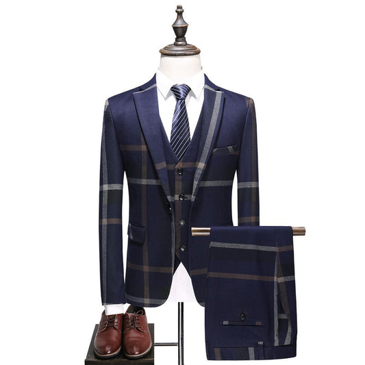 Three-Piece Large Plaid Business Suit