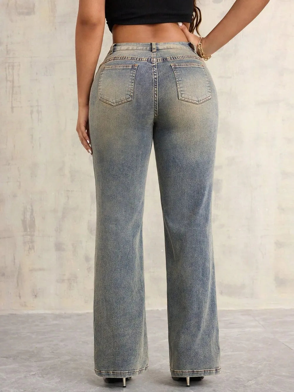 Crosses Stitch Wide Leg Jeans