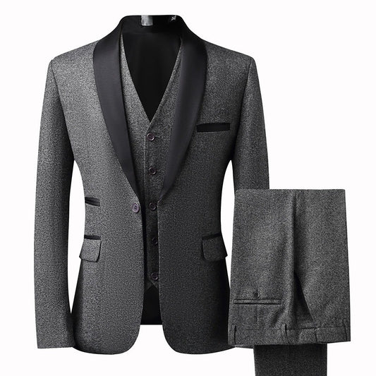Three-Piece Cotton Blend Slim Fit Suit