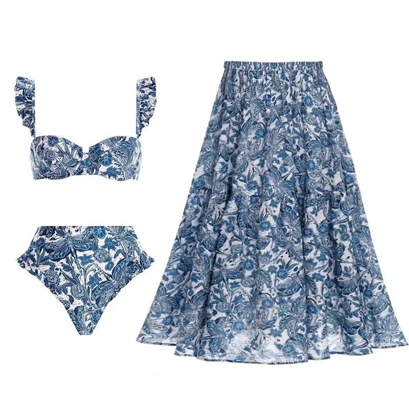 French Split Flared Strap Swimsuit Set