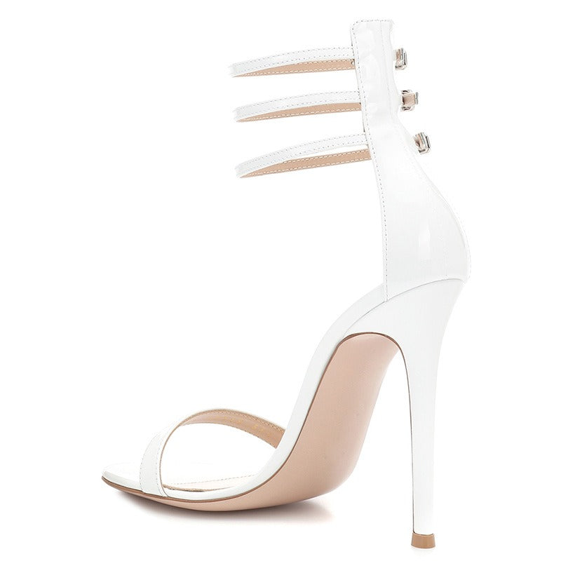 Triple Ankle Strap Metal Buckle High Heels