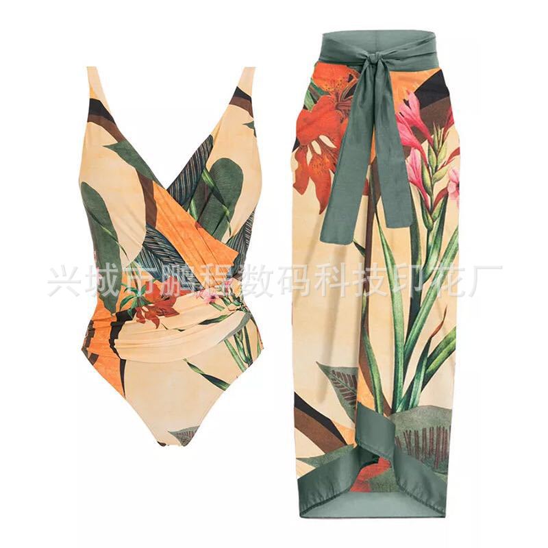 Floral Retro Conjoined Bikini Set