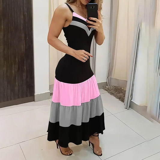 Sleeveless V Neck Spaghetti Strap Maxi Long Dress