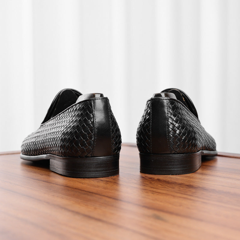 Genuine Leather Woven Slip-on Dress Shoes