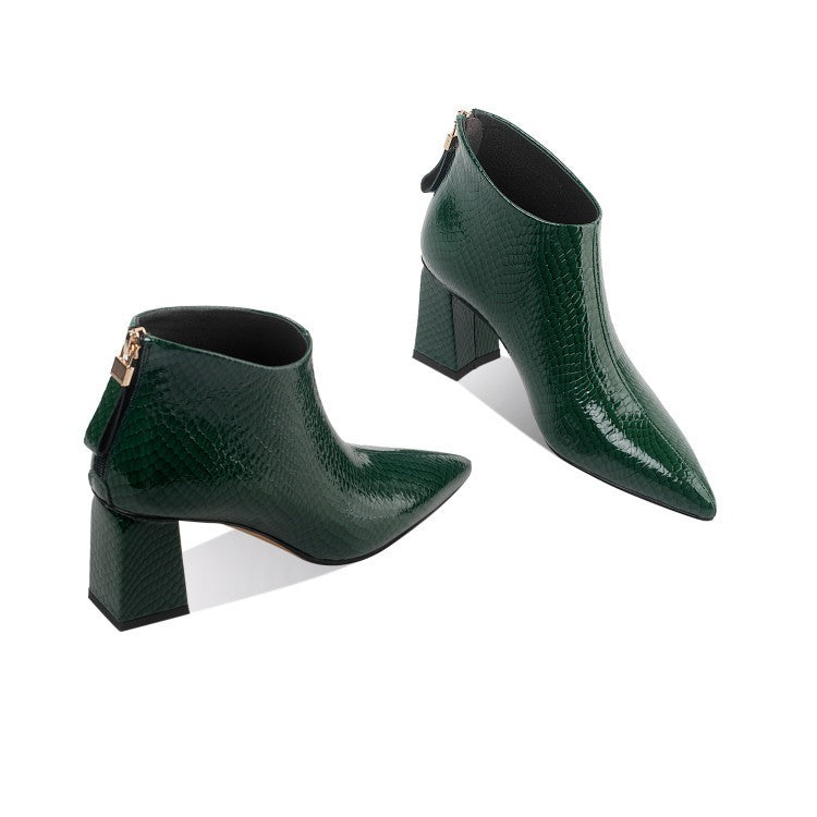 Pattern Leather Ankle Boots