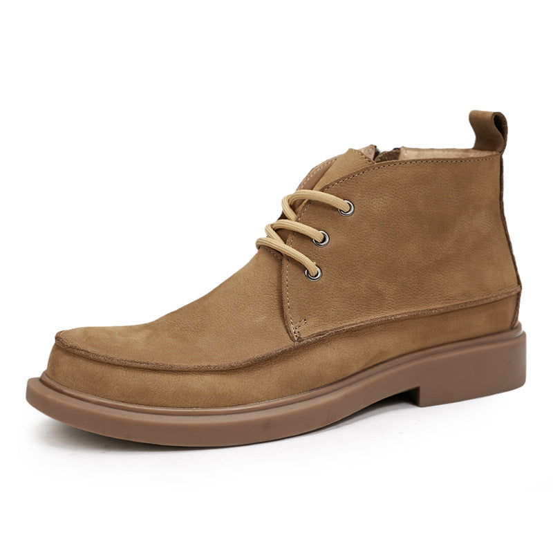 Genuine Leather Lace up Zipper Boots