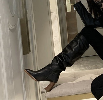 Block Heel Square Toe High Heel Boots