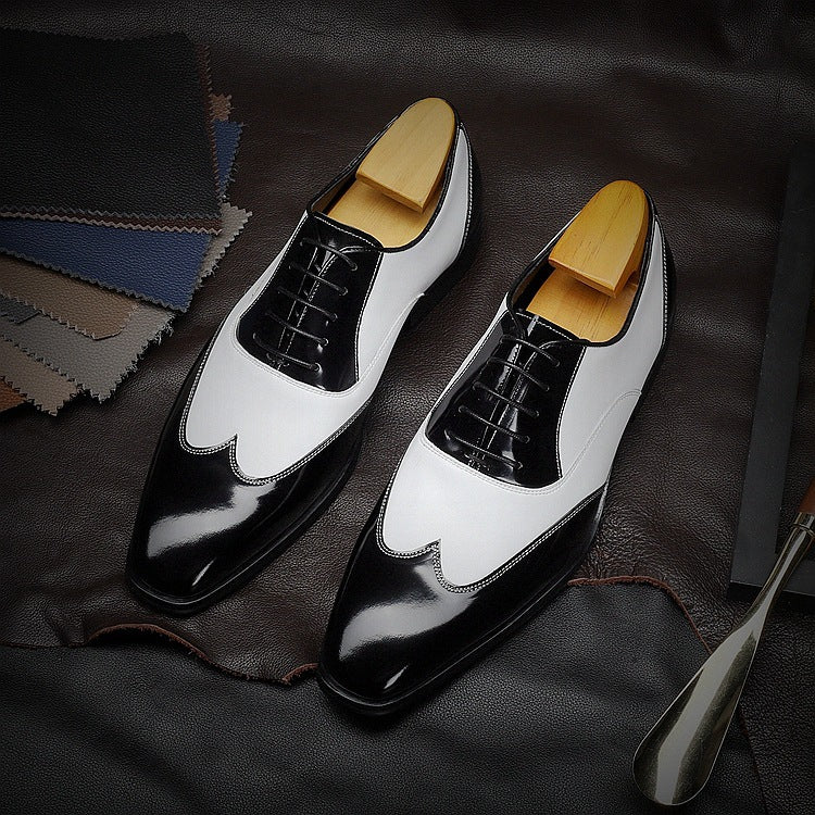 Pointed Black And White Retro Dress Shoes
