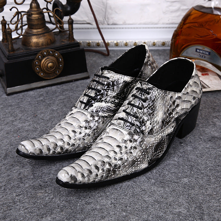 Genuine Leather Metal Tip Snake Pattern Dress Shoes