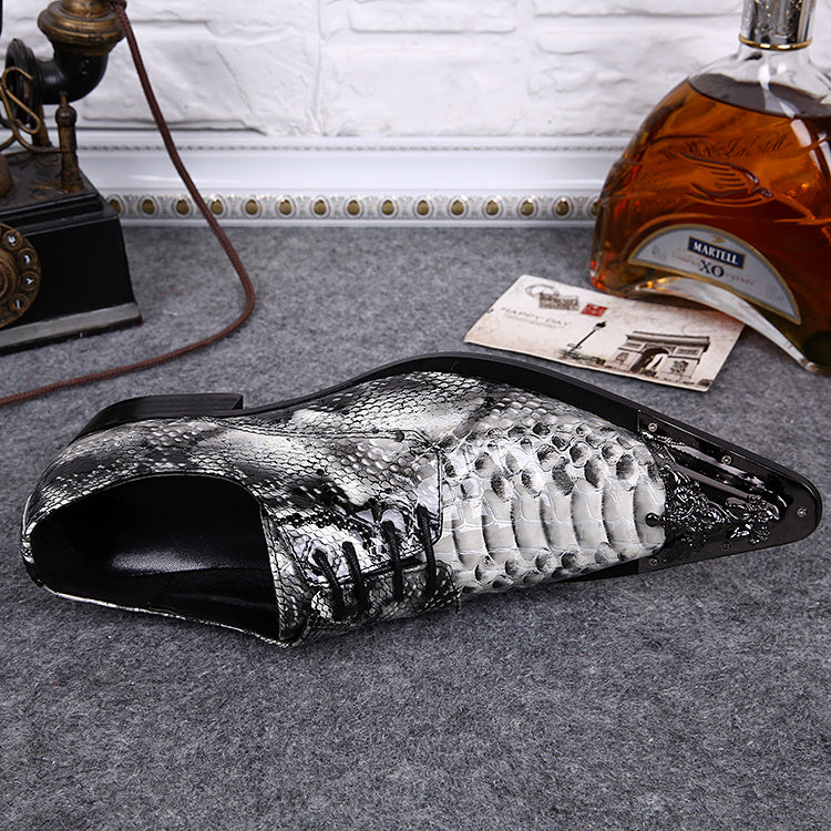 Genuine Leather Metal Tip Snake Pattern Dress Shoes
