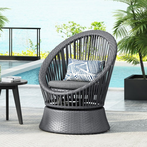 Wicker Lounge Chair With Rattan And Iron Frame