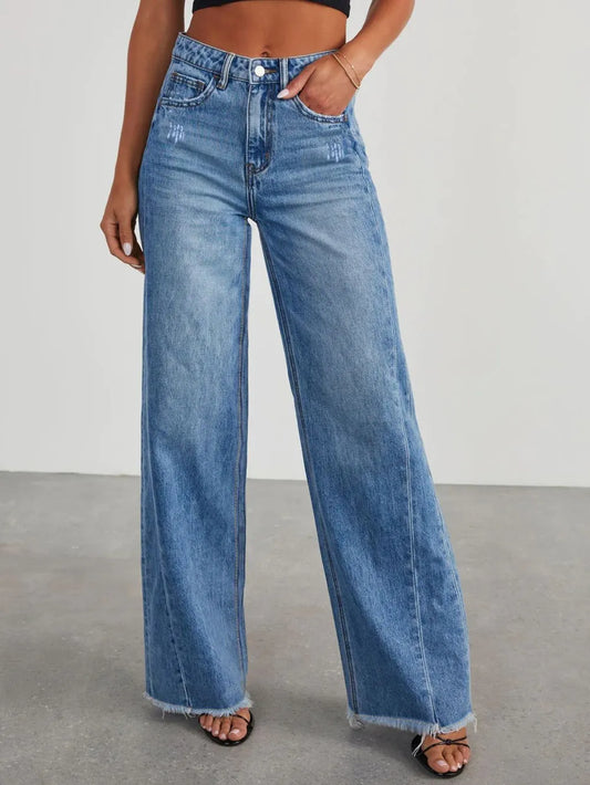 Raw Hem Wide Leg Jeans
