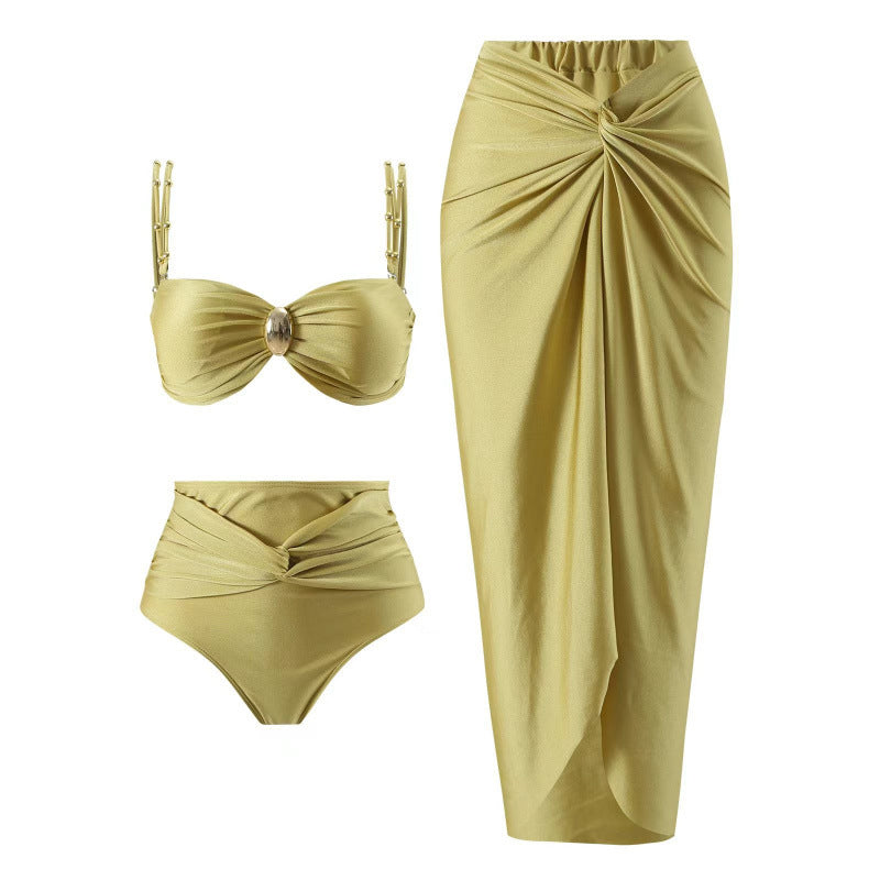 Split High Waist Three-Piece bikini Set