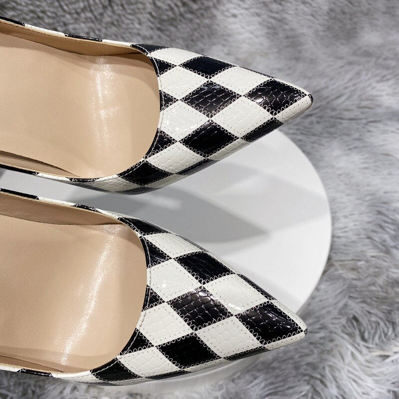 Tikicup Checkered Pointy Toe Stiletto High Heels