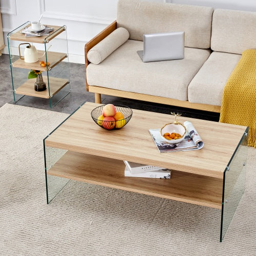 Double Layered Rectangular Coffee Table with Transparent Tempered Glass