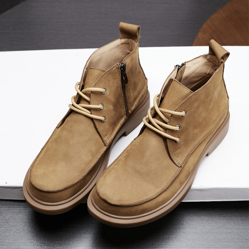 Genuine Leather Lace up Zipper Boots