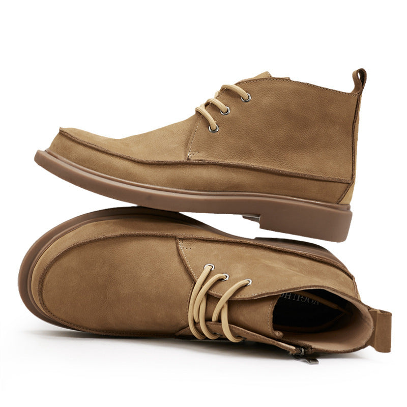 Genuine Leather Lace up Zipper Boots