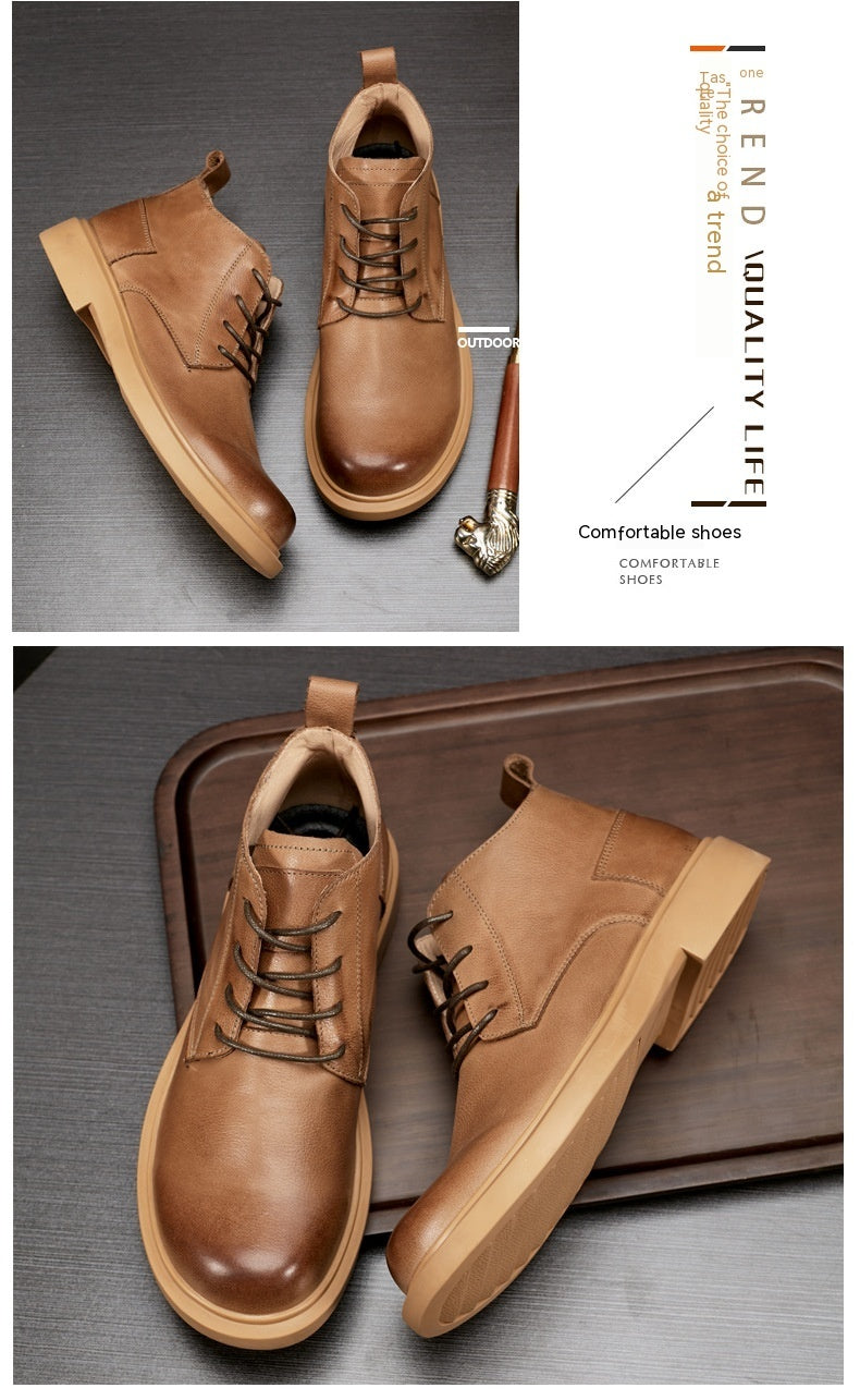 Leather Flat Lace-up Mid-top Martin Boots