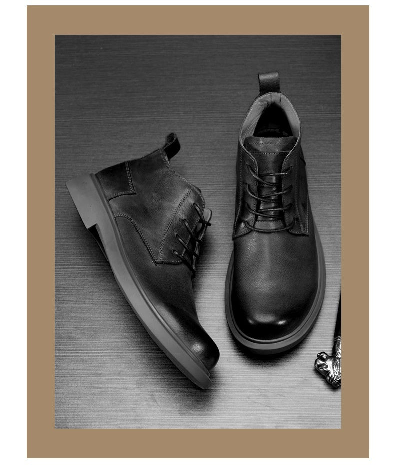 Leather Flat Lace-up Mid-top Martin Boots