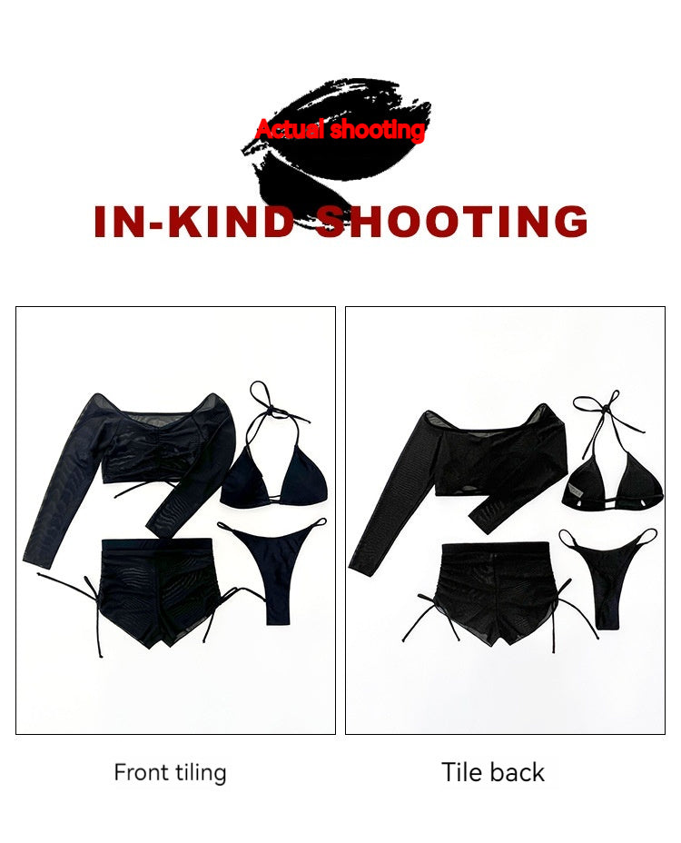 Black Mesh Four-Piece Bikini
