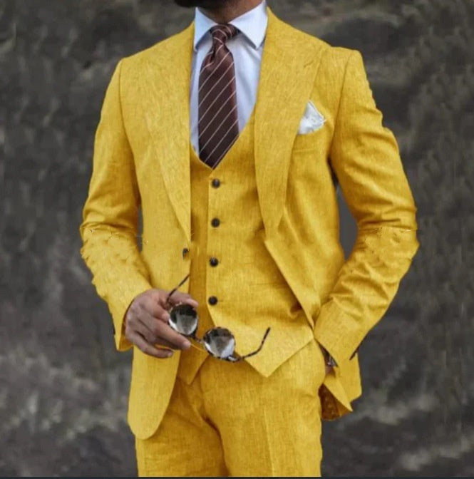 Single Breasted Cotton Three-Piece Suit