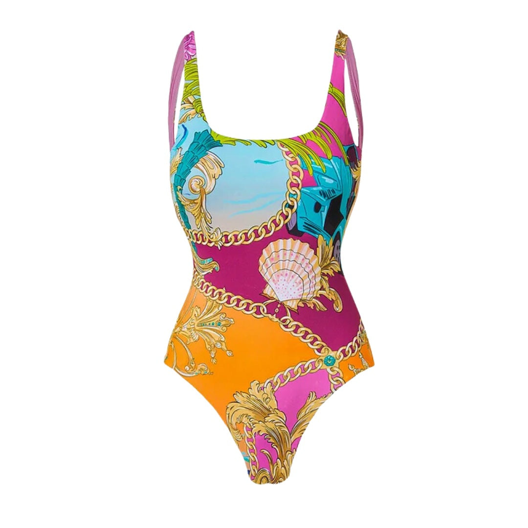 Bright Print One-Piece Swimsuit Set