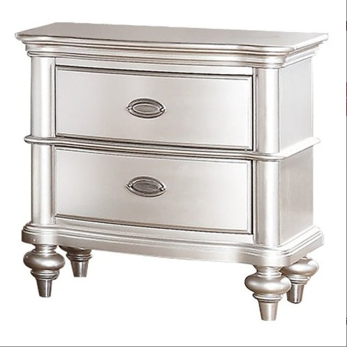 Antique Silver 2-Drawers Bed Side Table
