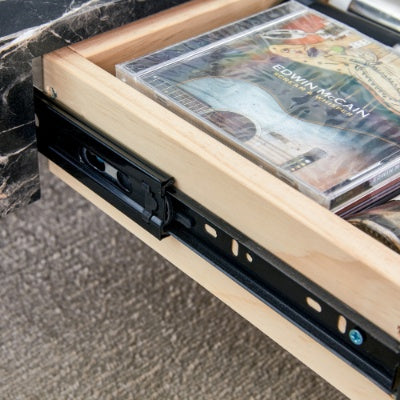 Two-Tier Coffee Table - Clear Tempered Glass And Black Marble Texture