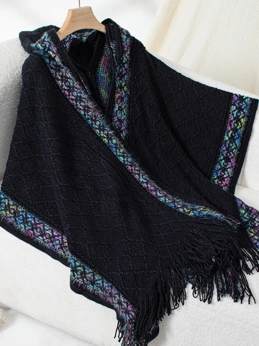 Hooded Tassel Cloak Sweater Shawl