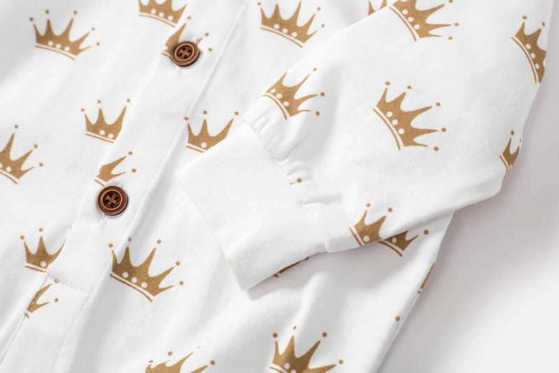 Crown Print Formal Outfit with Suspenders