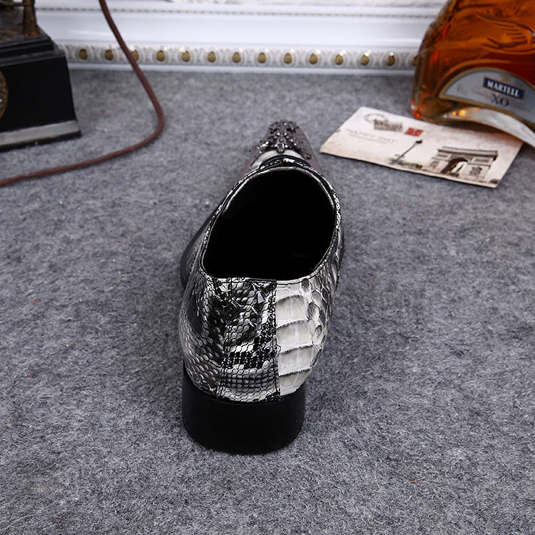 Genuine Leather Metal Tip Snake Pattern Dress Shoes