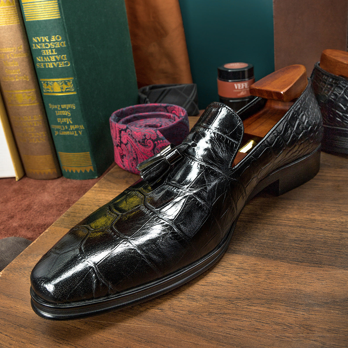 Genuine Leather Croc Print Dress Shoes