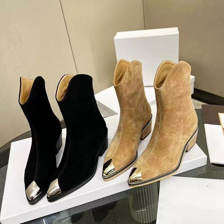 Suede Metal Toe Back Zip Chelsea Boots