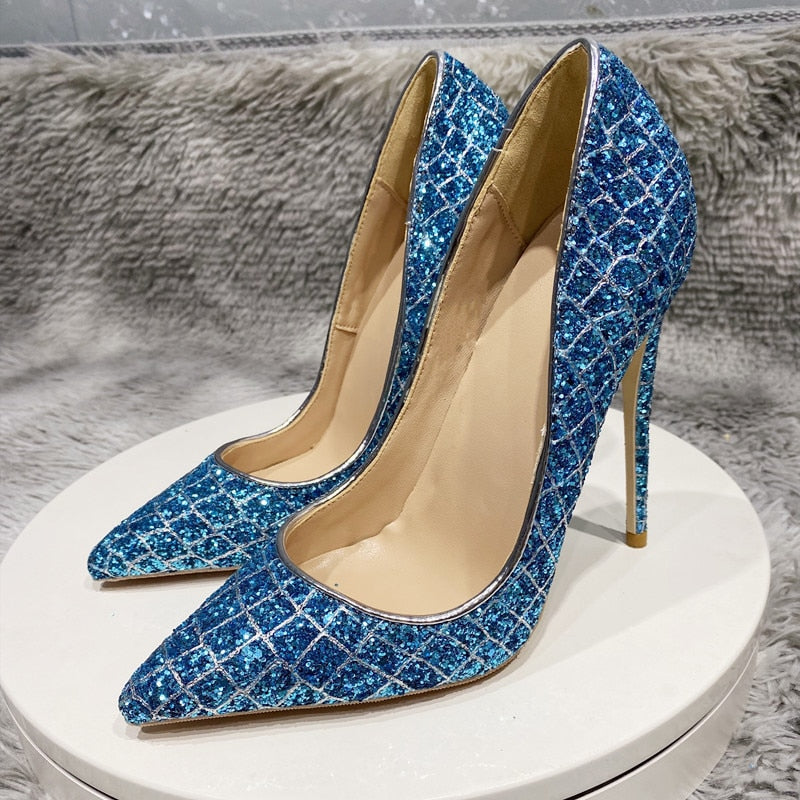 Sequins Croc Print Pointy Toe High Heels