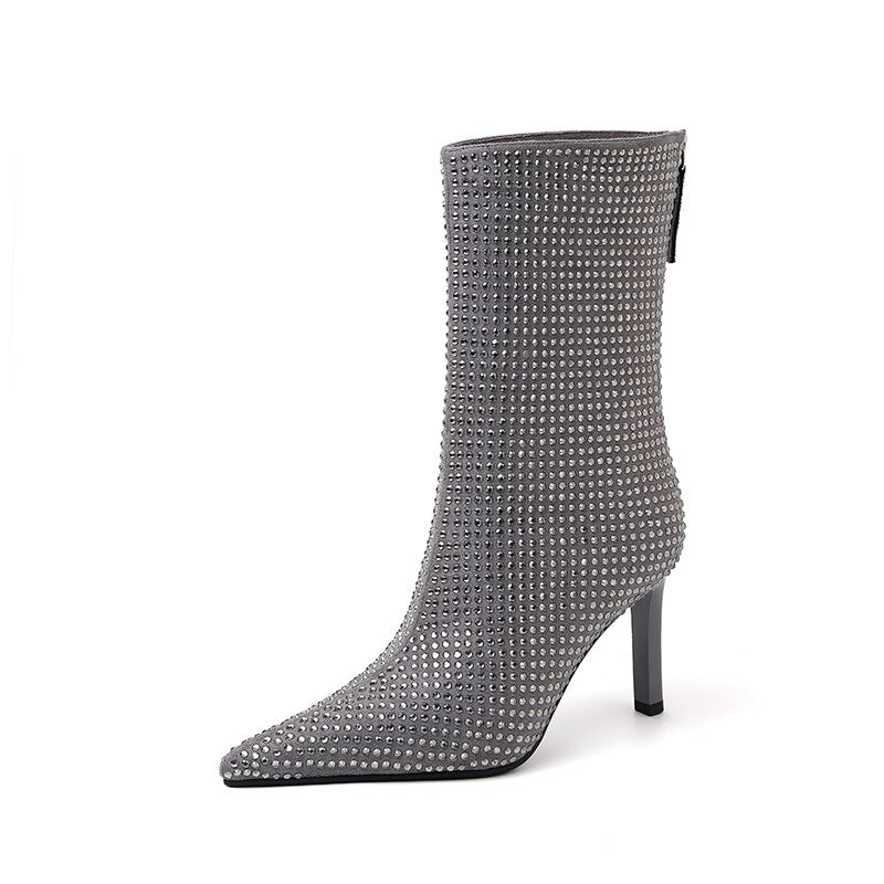 Sequins High Heel Zipper Boots