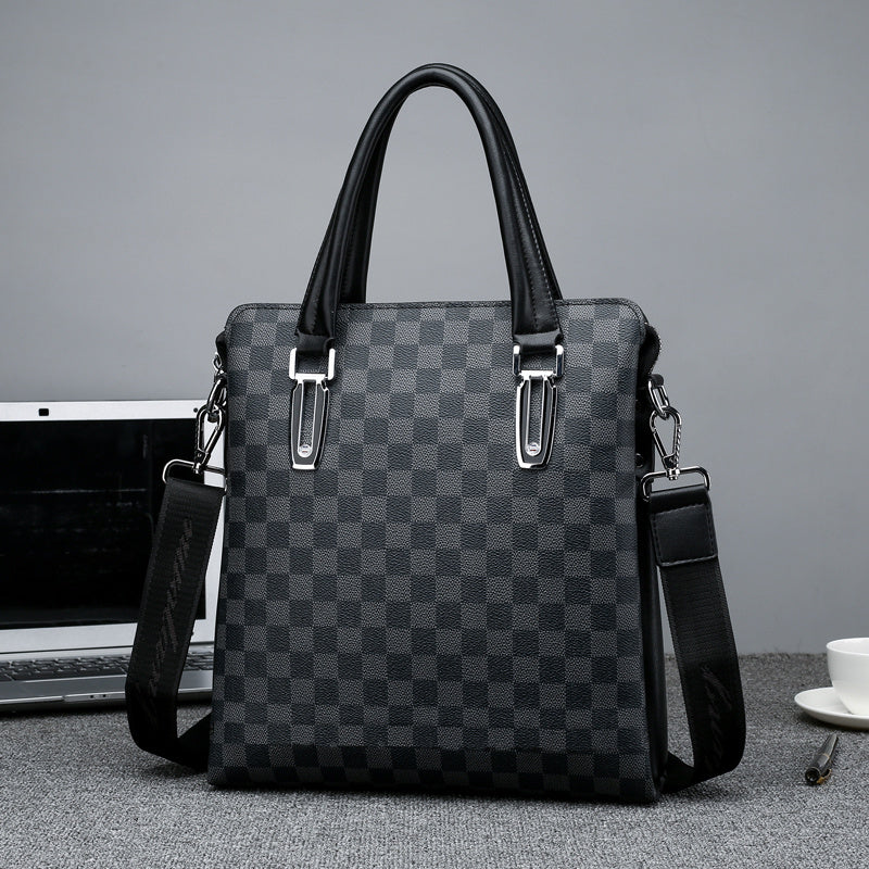 Checkered Leather Messenger Bag