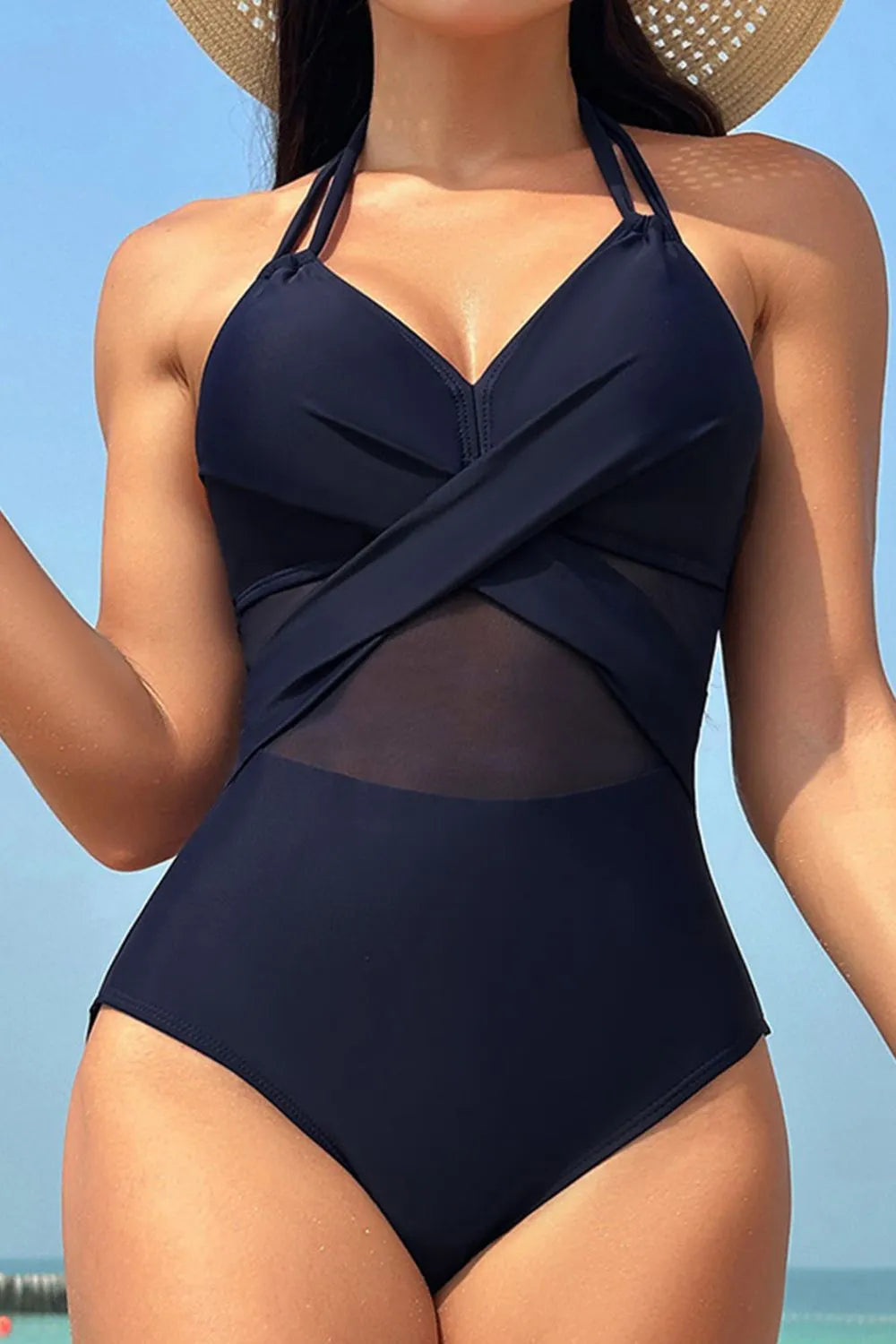 Crisscross Halter Neck One-Piece Swimsuit