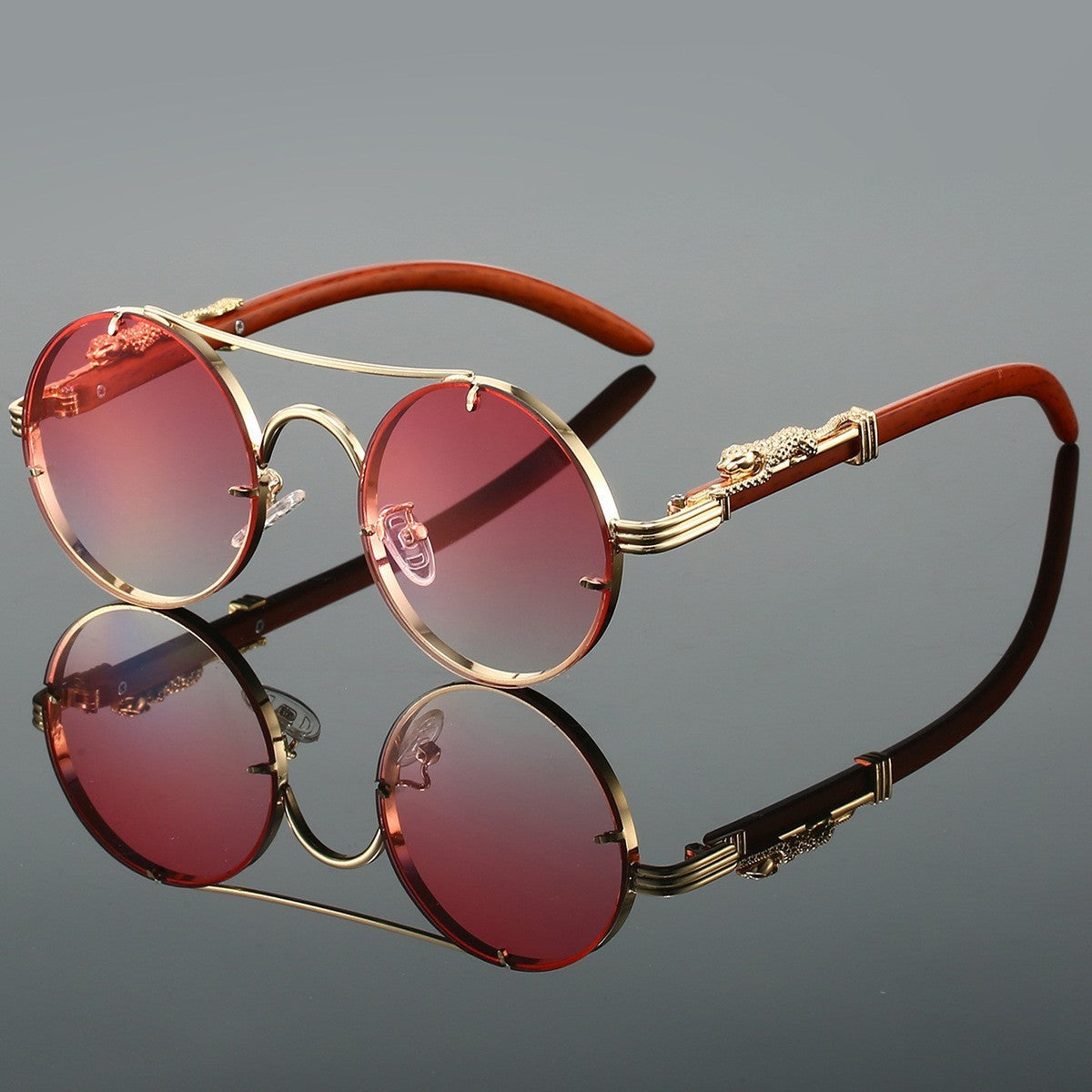 Retro Double Beam Leopard Head Sunglasses