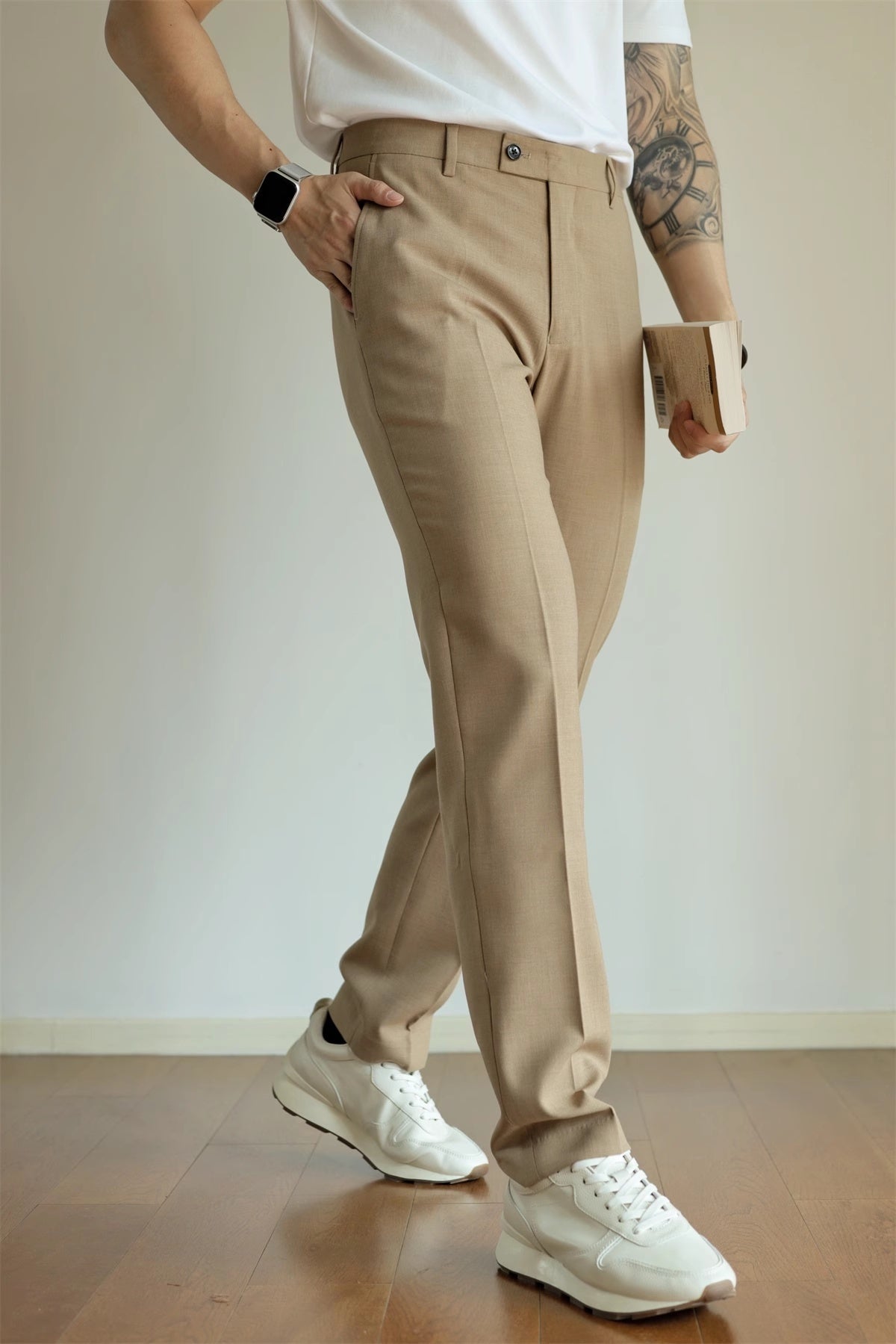 Slim Fit Elastic Straight Commuter Trousers