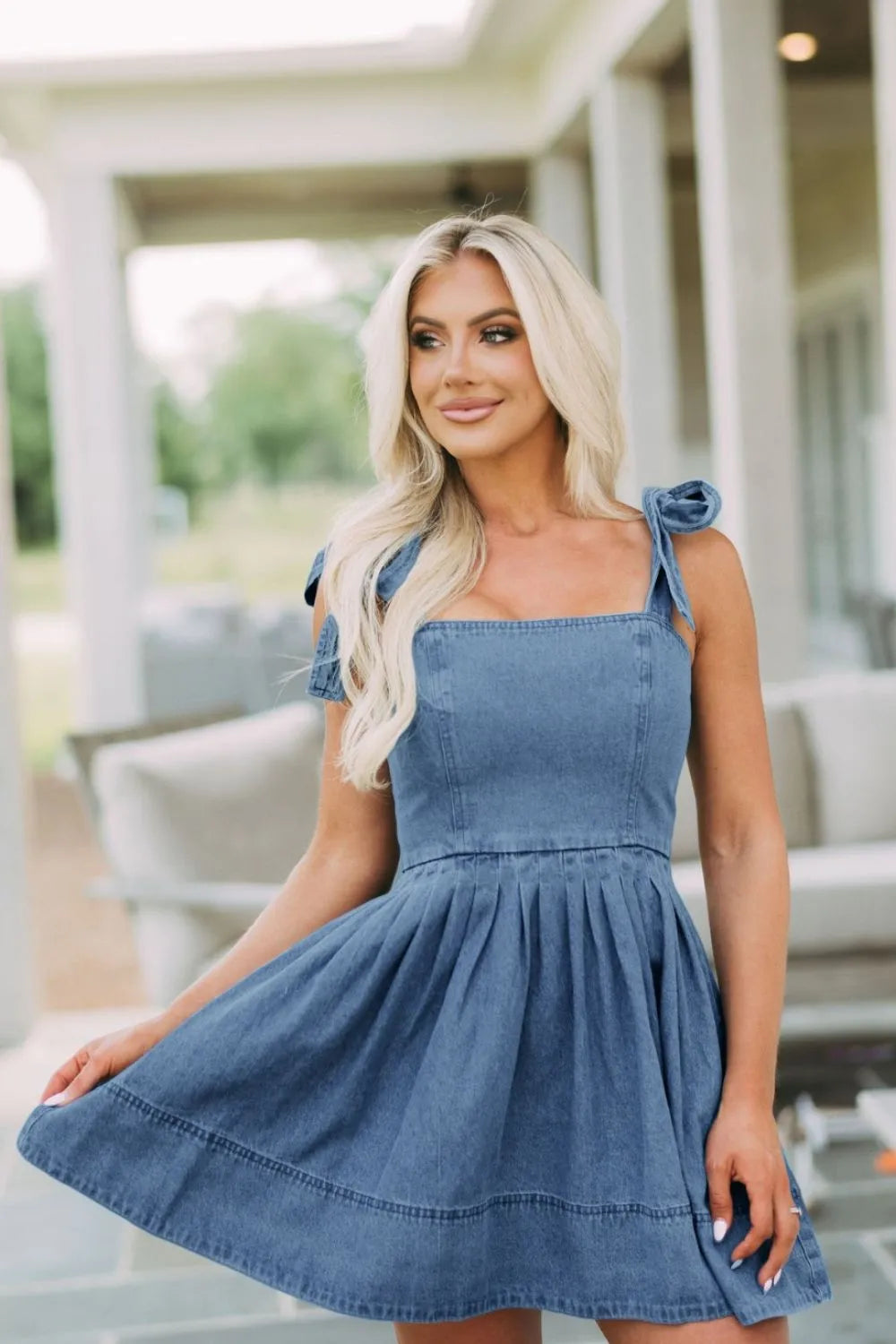 Ruffle Strap Denim Dress